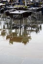 Deserted outdoors restaurant tables Royalty Free Stock Photo