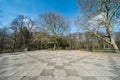 Deserted paved square in the Ossegem citypark in the Heysel borrow in Laeken Royalty Free Stock Photo