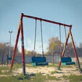 Deserted playground scene with a melancholic empty swing underlining isolation