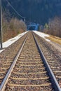 Deserted Railroad in full day with tunnel in the background