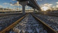 Deserted railway tracks leading to the horizon and  intersecting overpasses Royalty Free Stock Photo