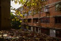 Deserted red-brick multi-storied apartment building of 1970s