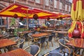 Deserted restaurant with orphaned tables in downtown Berlin