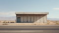 Vintage Minimalism: A Scorching Desert Highway And A Small Brutalist Architecture Waiting Stop