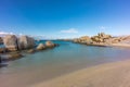 Rocky coastline and sandy beach at Cavallo island near Corsica Royalty Free Stock Photo