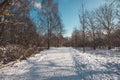 Deserted snow-covered rural road Royalty Free Stock Photo