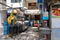 Deserted street food market. Coronavirus pandemic, empty jobs. Closed business