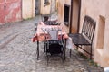 Deserted table after rain