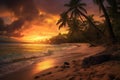 deserted tropical beach with dramatic sunset