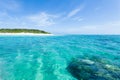 Deserted tropical island beach, clear blue water Royalty Free Stock Photo