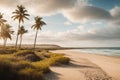 Deserted tropical seashore with palm trees during daytime