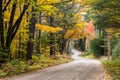 Gravel mountain road through a deciduous woodland in autumn Royalty Free Stock Photo