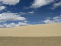 A deserted yellow desert under the blue sky and white clouds