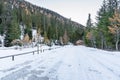 Desertedsnow covered car park in the mountains