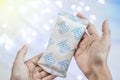 Desiccant Silica gel bag on hand Royalty Free Stock Photo