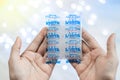 Desiccant Silica gel bag on hand Royalty Free Stock Photo
