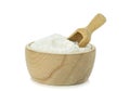 Desiccated Coconut in a Wooden Bowl Royalty Free Stock Photo