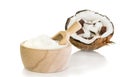 Desiccated Coconut in a Wooden Bowl Royalty Free Stock Photo