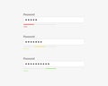 Password weak, medium and strong interface. Password form template for website.