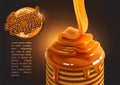 Design advertising waffles with caramel. Place for your text. Highly realistic illustration