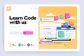 Flat Modern design Illustration of Learn Code with us - Landing page design Royalty Free Stock Photo