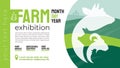 Farm exhibition identity template. Illustration with sign of cow, pig, ram.