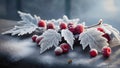 frozen elements like frost covered leaves and berries Royalty Free Stock Photo