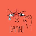 Design of angry cry man expression and damn message Royalty Free Stock Photo