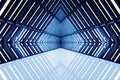 Design of architecture metal structure similar to spaceship interior. abstract modern architecture in blue tone photo Royalty Free Stock Photo