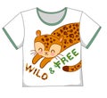 Design of baby print for T-shirt. Cute leopard tropical illustration vector. Sketch of childrens T-shirt