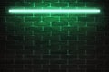 For design Background texture of empty red brick wall with turquoise neon lamp cyan light, 80s style glow Royalty Free Stock Photo