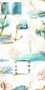 Design backgrounds for social media banner with plants, textures and sea animals. Set of Instagram post frame templates Royalty Free Stock Photo