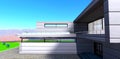 Design of the balcony above the entry of the suburban estate located in the mountains. Aluminium facade looks good with glass Royalty Free Stock Photo