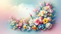 Serene Spring Atmosphere Adorned With Colorful Tulips and Blossoming Flowers. Generative AI