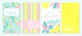 Design banner and card for summer season. Abstract geometric background with summer fruit, tropical leafs and beach