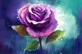 Design a beautiful watercolor illustration of a single purple rose