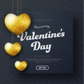 Design of a black square banner for the Valentine`s Day Sale.