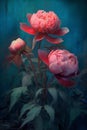 nature flower neon peony blossom flora design bloom bright colours. Generative AI.