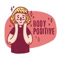 Design of body positive poster with a young girl with irritation. Cute woman with acne. Motivational feminist poster Royalty Free Stock Photo