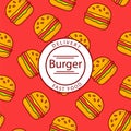 Design of burger packaging for fast food delivery. Thin line flat design. Vector