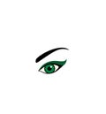 Design for business visit card, salon look, cosmetic packaging with make-up woman green eye with eyebrow