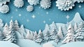 snowflakes paper background origami art merry tree winter christmas template blue. Generative AI. Royalty Free Stock Photo