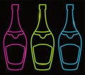 Design with champagne bottles like neon sign board, Vector illustration