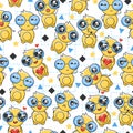 Design character: cute robot with different emotions. Seamless pattern with technological bots. Royalty Free Stock Photo
