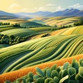 design a close up view of a field with various types of crops growing harmoniously together