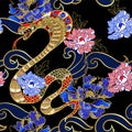 Design clothers with snake and peony patch embroidery with sequins. Royalty Free Stock Photo