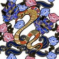 Design clothers with snake and peony patch embroidery with sequins. Royalty Free Stock Photo