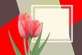 Design collage card. Tulip beautiful flowers. Spring. Floral bright background design