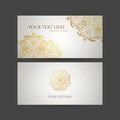 Design collection with mandala symbols. Set of business cards with circle ornament. Royalty Free Stock Photo