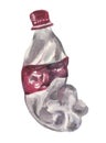 Watercolor, crumpled plastic bottle for a sweet carbonated drink